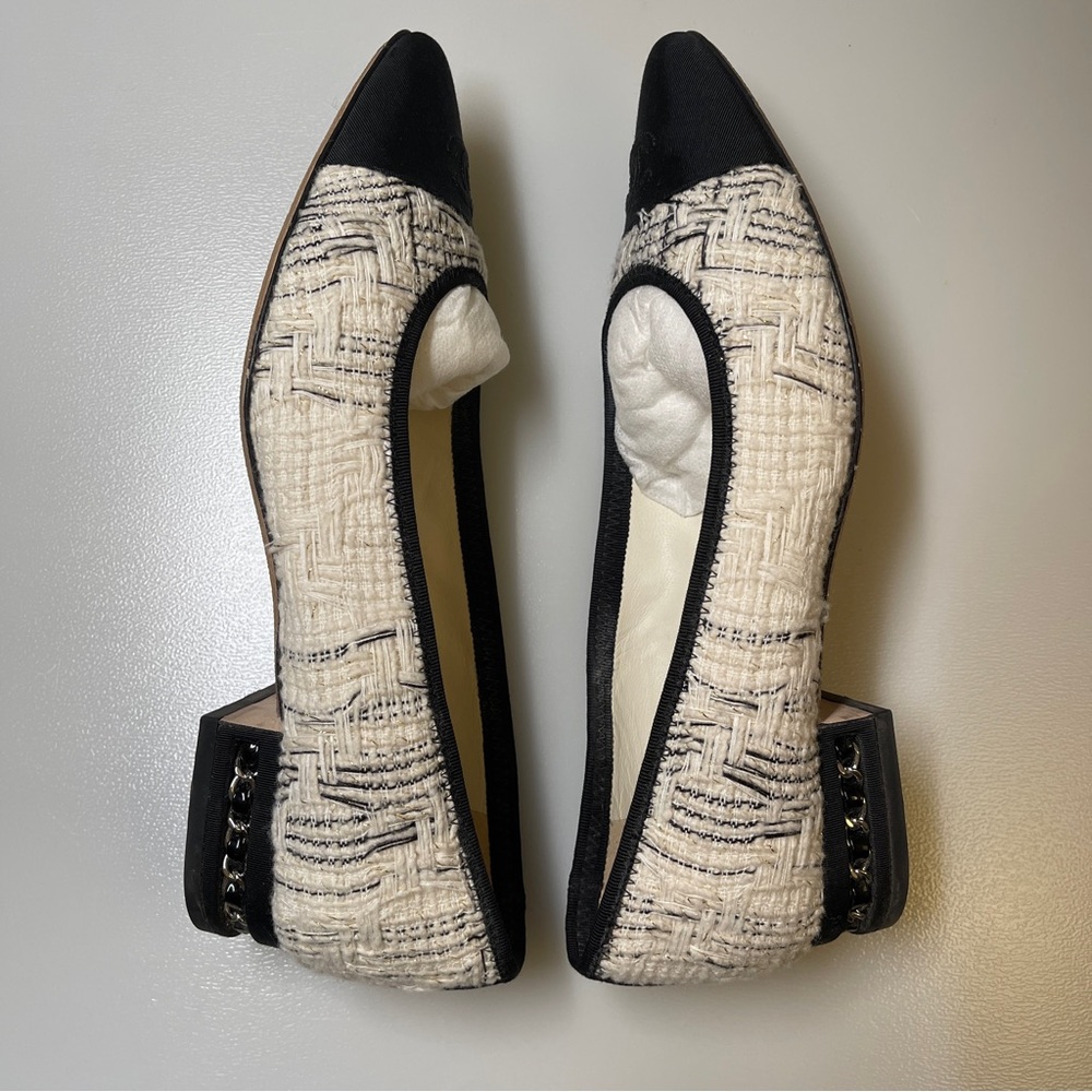 Chanel Chain Link Heel tweed CC Ballerinas flat black white size 39women - Picture 7 of 12